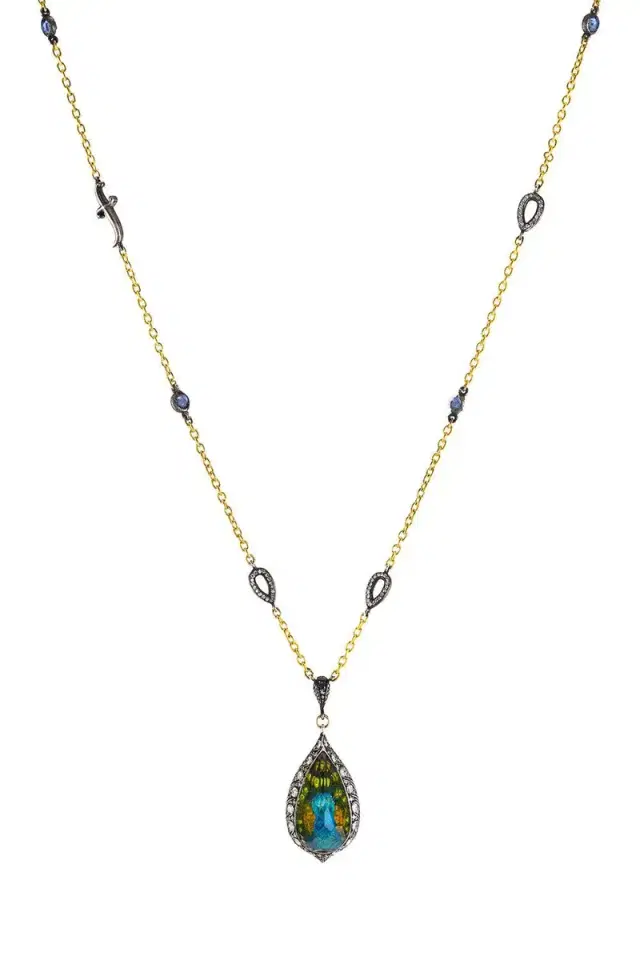 SEVAN BICAKCI Rock Quartz Peacock Pendant Necklace