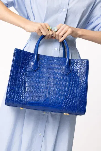 ANGELA ALVAREZ Roma Croc Bag - Electric Blue | Thumbnail 3