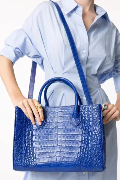 ANGELA ALVAREZ Roma Croc Bag - Electric Blue | Thumbnail 4