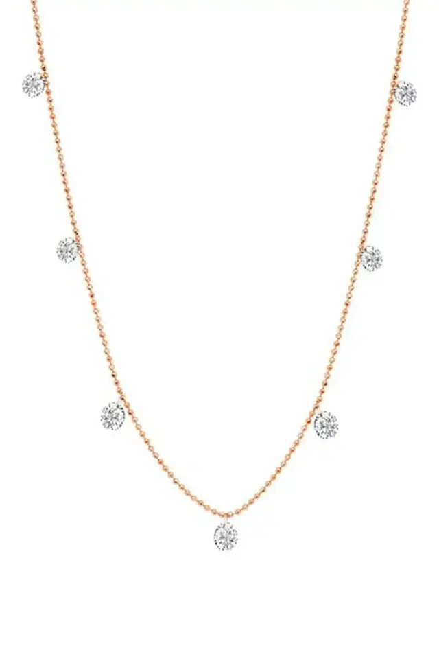 GRAZIELA Rose Gold Medium Floating Diamond Necklace