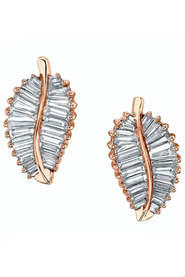 Anita Ko Rose Gold Palm Leaf Baguette Studs