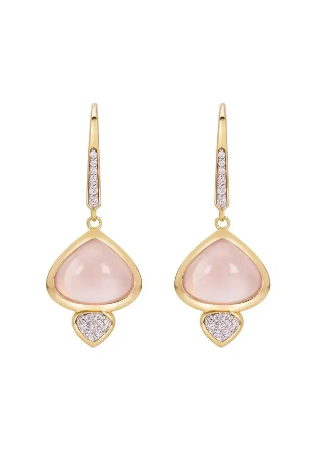 Rose Quartz Diamond Trisolina Drop Earrings