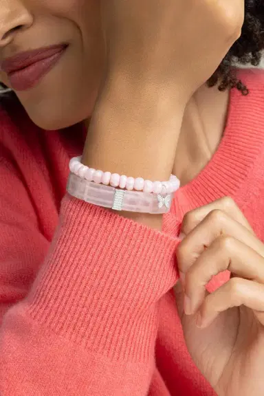 Sydney Evan Rose Quartz Pave Rectangle Bracelet | Thumbnail 2