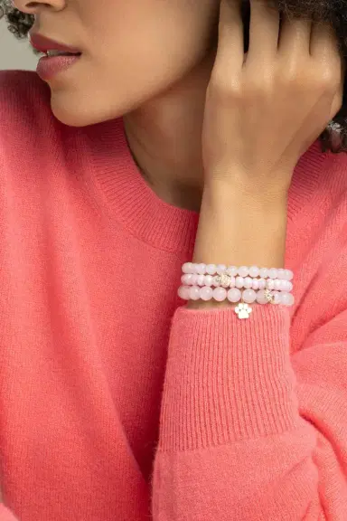 Sydney Evan Rose Quartz Paw Charm Bracelet | Thumbnail 2