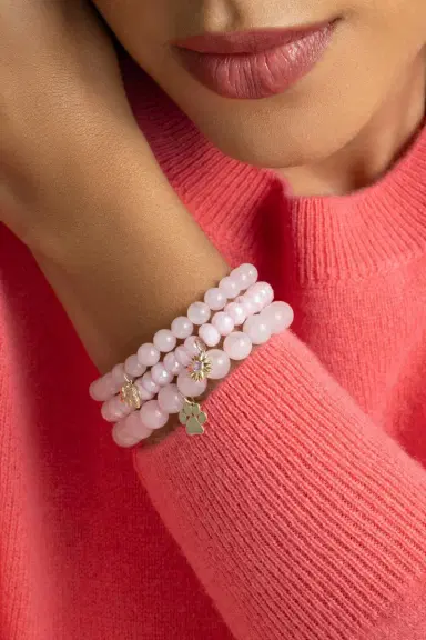 Sydney Evan Rose Quartz Paw Charm Bracelet | Thumbnail 3