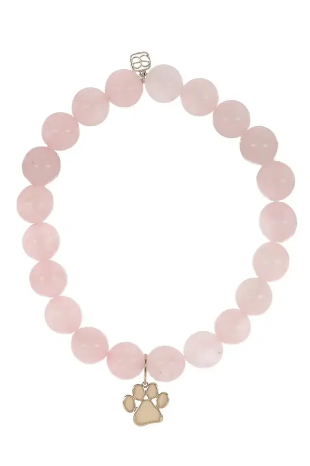 Sydney Evan Rose Quartz Paw Charm Bracelet