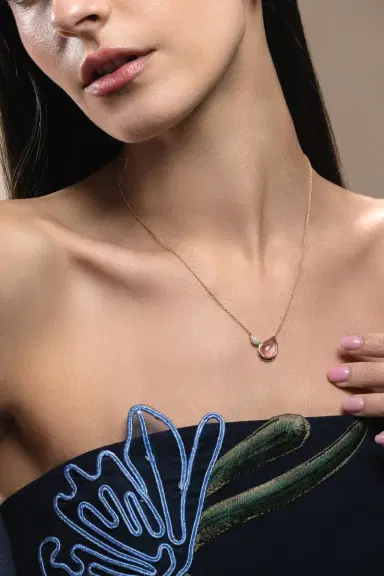 TAMARA COMOLLI Rose Tourmaline Diamond Signature 2 Drop Necklace | Thumbnail 2