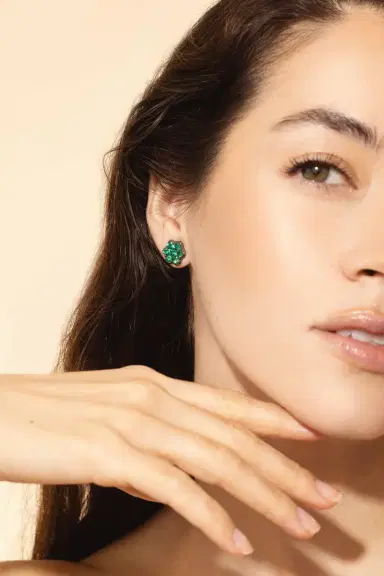 Bayco Round Emerald Flower Earrings | Thumbnail 2