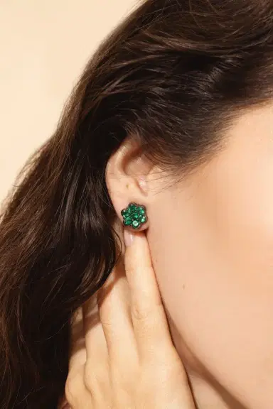 Bayco Round Emerald Flower Earrings | Thumbnail 4