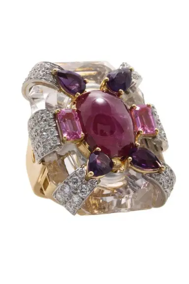 DAVID WEBB Ruby Amethyst Cascade Couture Ring | Thumbnail 1
