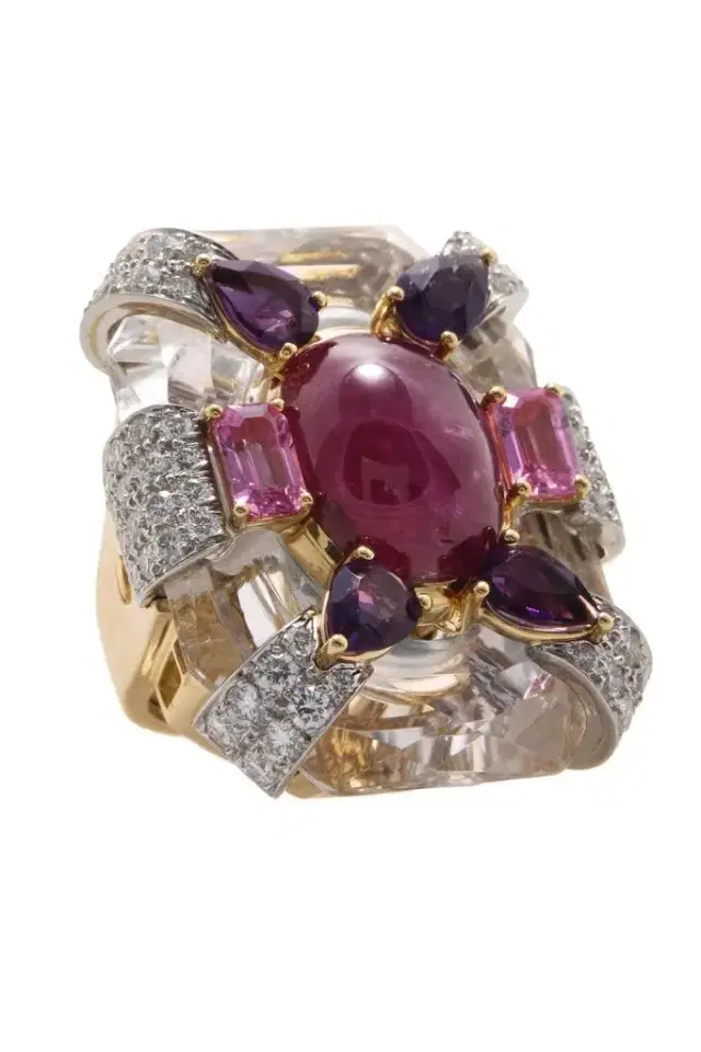DAVID WEBB Ruby Amethyst Cascade Couture Ring