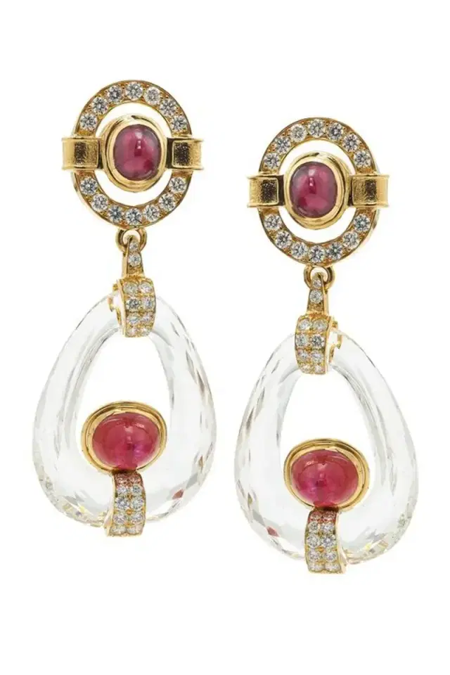 DAVID WEBB Ruby Crystal Cabochon Drop Earrings