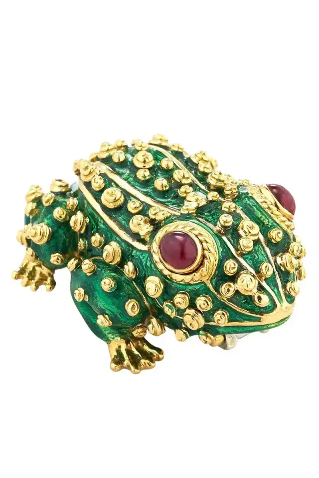 DAVID WEBB Ruby Green Frog Brooch
