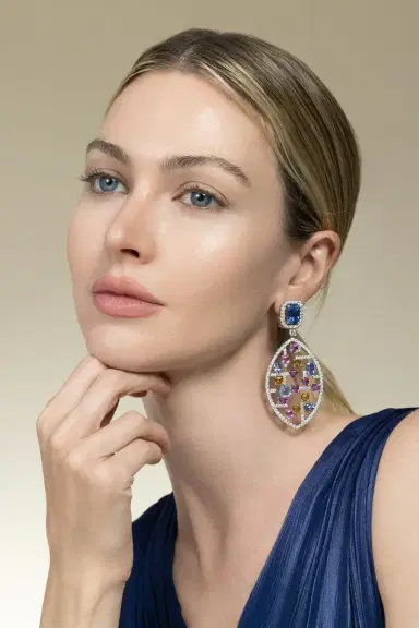 DAVID WEBB Sapphire Citrine Mondrian Earrings | Thumbnail 2 DAVID WEBB Sapphire Citrine Mondrian Earrings | Thumbnail 2