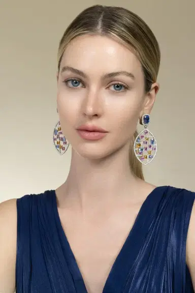 DAVID WEBB Sapphire Citrine Mondrian Earrings | Thumbnail 3 DAVID WEBB Sapphire Citrine Mondrian Earrings | Thumbnail 3