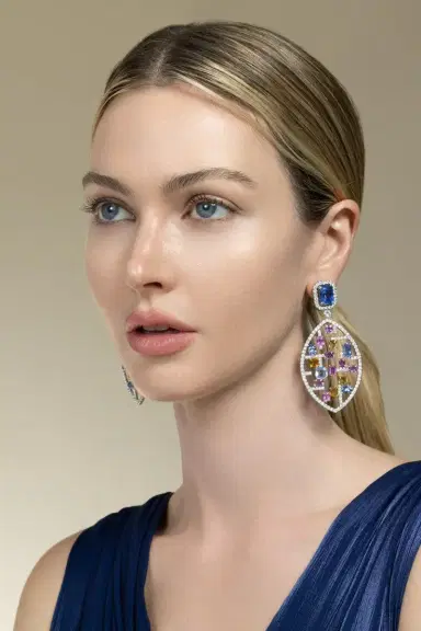 DAVID WEBB Sapphire Citrine Mondrian Earrings | Thumbnail 4 DAVID WEBB Sapphire Citrine Mondrian Earrings | Thumbnail 4