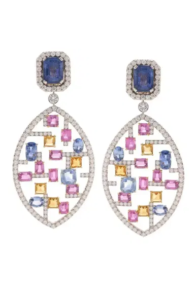 DAVID WEBB Sapphire Citrine Mondrian Earrings | Thumbnail 1 DAVID WEBB Sapphire Citrine Mondrian Earrings | Thumbnail 1
