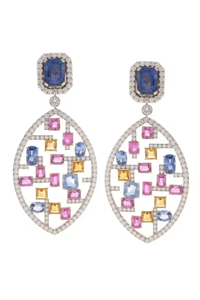 DAVID WEBB Sapphire Citrine Mondrian Earrings