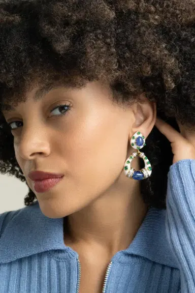 DAVID WEBB Sapphire Emerald White Stud Hoop Earrings | Thumbnail 2