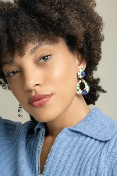 DAVID WEBB Sapphire Emerald White Stud Hoop Earrings | Thumbnail 3