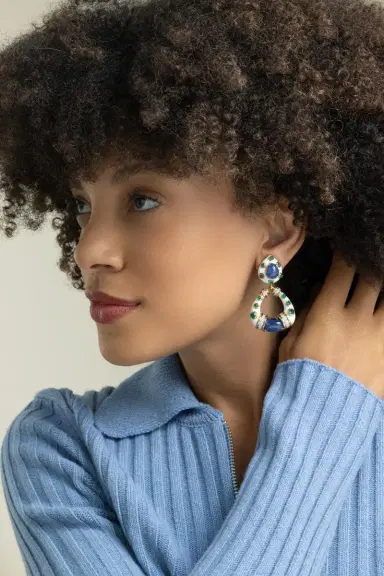 DAVID WEBB Sapphire Emerald White Stud Hoop Earrings | Thumbnail 4