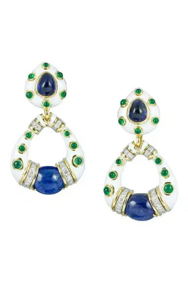 DAVID WEBB Sapphire Emerald White Stud Hoop Earrings | Thumbnail 1