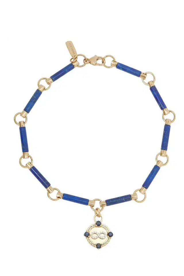 Foundrae Sapphire Lapis Infinity Braided Wheat Miniature Medallion Bracelet