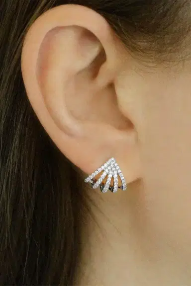 DANA REBECCA DESIGNS Sarah Leah Diamond Five Burst Huggies | Thumbnail 2