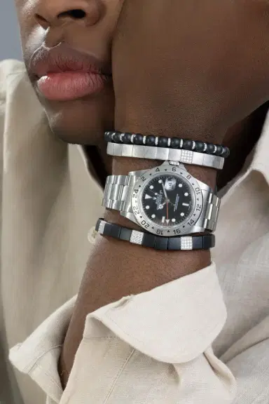 ROBERTO DEMEGLIO Scacco Gold Stretch Bracelet - White Gold | Thumbnail 3