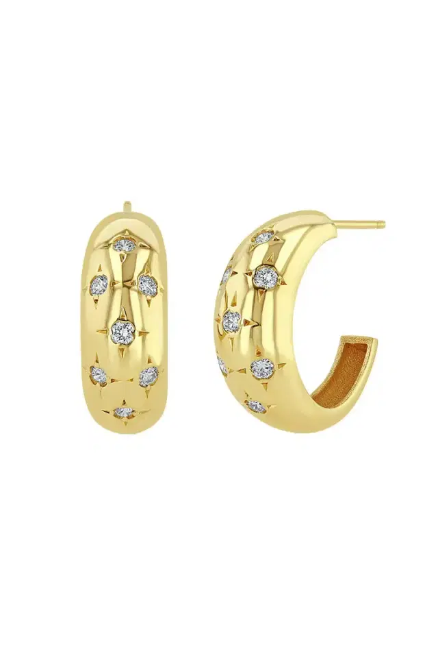 Scattered Star Set Diamond Medium Aura Hoop Earrings