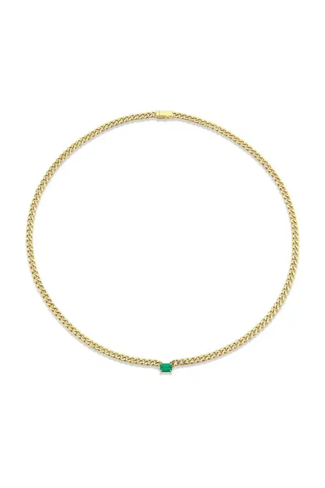 Anita Ko Small Cuban Link Emerad Necklace
