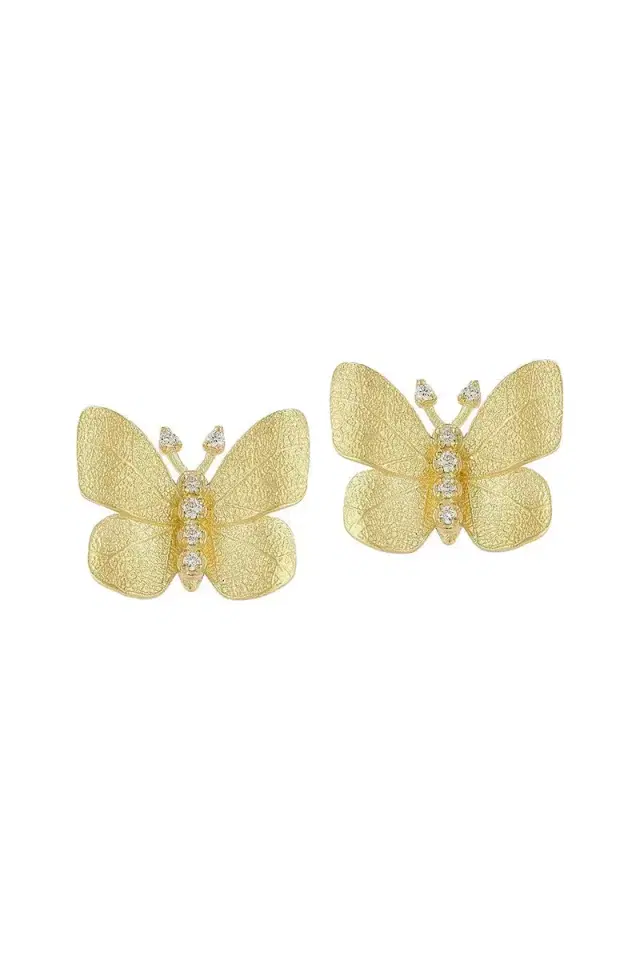 TANYA FARAH Small Diamond Butterfly Stud Earrings