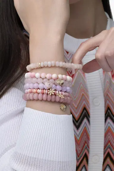 Sydney Evan Small Plumeria Pink Conch Double Charm Bracelet | Thumbnail 2