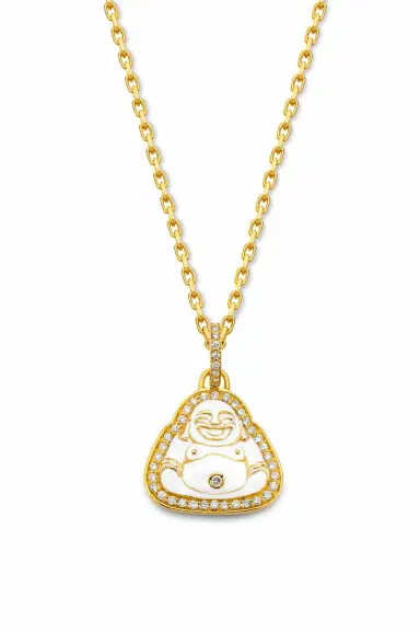 BUDDHA MAMA Small White Enamel Happy Buddha Pendant | Thumbnail 3