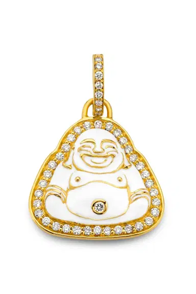 BUDDHA MAMA Small White Enamel Happy Buddha Pendant | Thumbnail 1