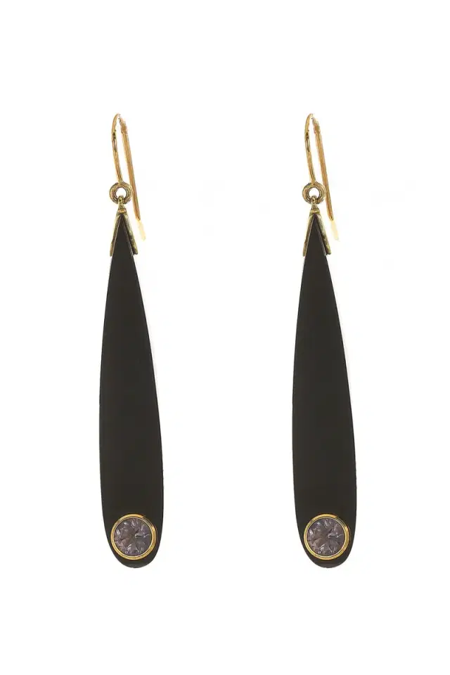 MARK DAVIS Smoky Quartz Black Bakelite Earrings