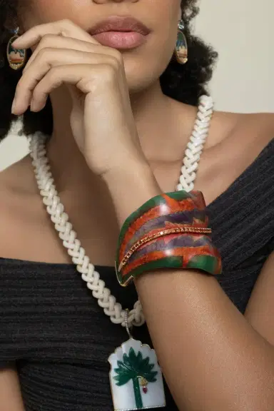 Silvia Furmanovich Spessartite Purple Green Leaf Marquetry Bracelet | Thumbnail 2