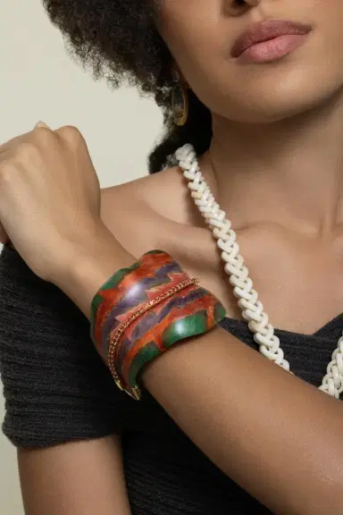 Silvia Furmanovich Spessartite Purple Green Leaf Marquetry Bracelet | Thumbnail 3