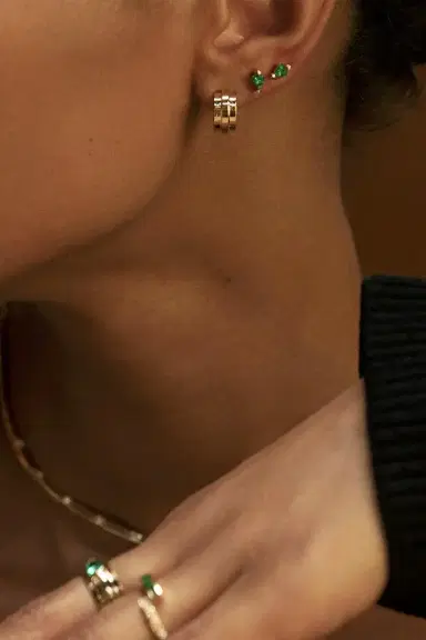 Azlee Staircase 3-Tier Huggie Earrings | Thumbnail 2