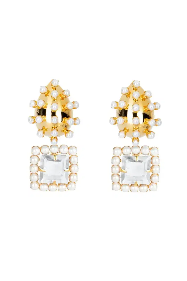 BOUNKIT JEWELRY Studded Pearl Quartz Earrings