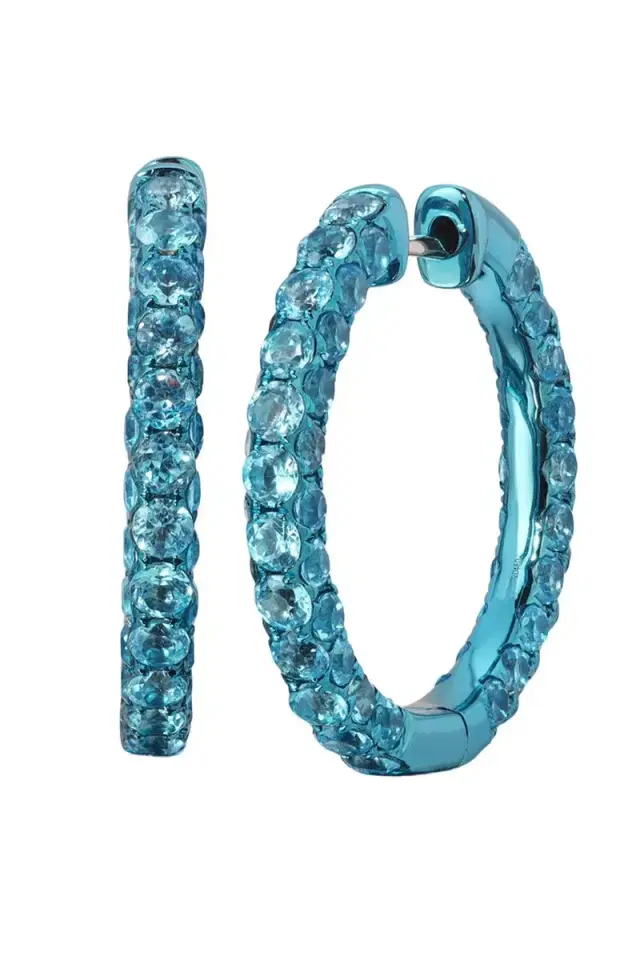 GRAZIELA Swiss Blue Topaz Blue Large  3 Sided Hoop Earrings