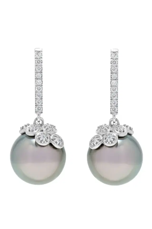 ANDREOLI Tahitian Pearl Diamond Drop Earrings