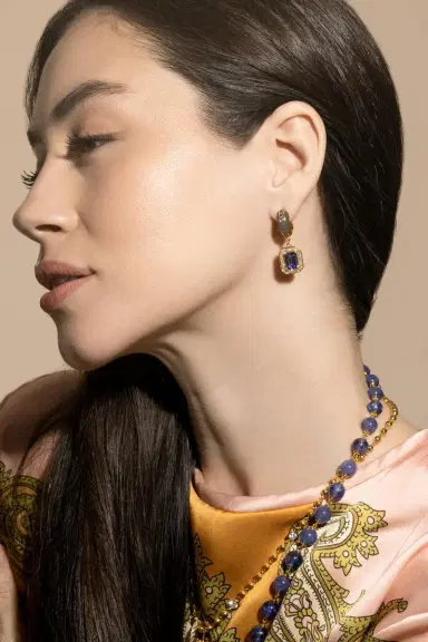 BUDDHA MAMA Tanzanite Square Drop Hoop Earrings | Thumbnail 2