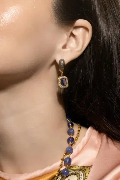BUDDHA MAMA Tanzanite Square Drop Hoop Earrings | Thumbnail 3