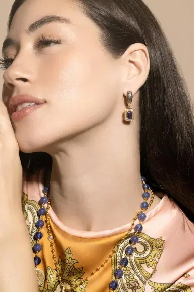 BUDDHA MAMA Tanzanite Square Drop Hoop Earrings | Thumbnail 4