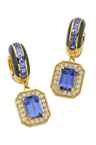BUDDHA MAMA Tanzanite Square Drop Hoop Earrings | Thumbnail 1