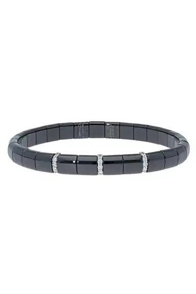 ROBERTO DEMEGLIO Three Diamond Bar Black Pura Stretch Bracelet | Thumbnail 1