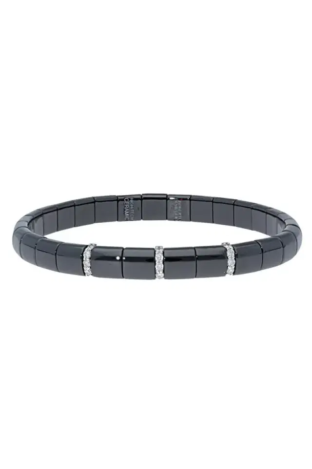 ROBERTO DEMEGLIO Three Diamond Bar Black Pura Stretch Bracelet