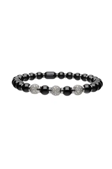 ROBERTO DEMEGLIO Three Diamond Bead Black Sfera Stretch Bracelet | Thumbnail 1