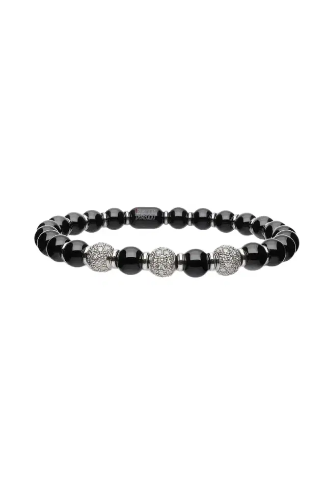 ROBERTO DEMEGLIO Three Diamond Bead Black Sfera Stretch Bracelet